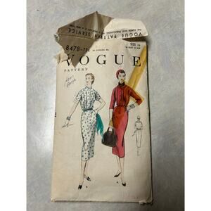 Vintage 1955 Vogue Pattern #8478 Women's Dress Size 16‎